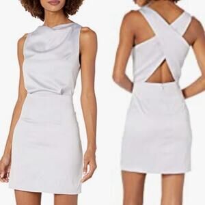 Elliatt | Shimmer Mini Dress Blouson Cowl Neck Criss Cross Back Silver Medium